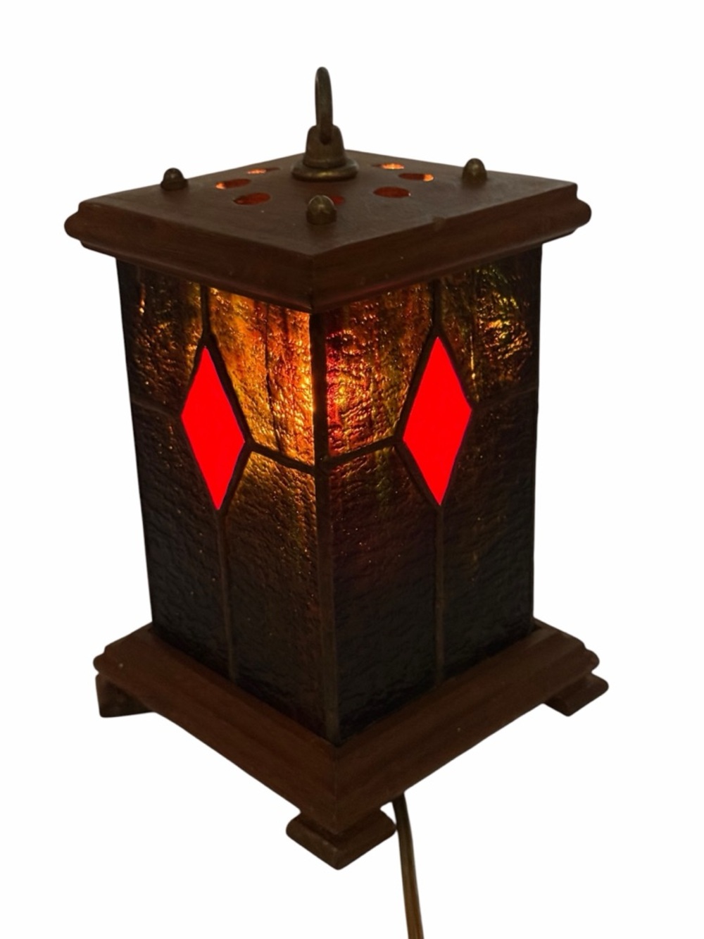 Vintage 1970's Color Stained Glass Light lantern